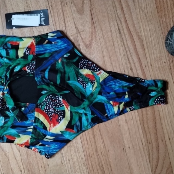 NWT Nasty Gal Swim | Tropical Print High Leg Cutout Swimsuit | Blue/Green Sz 4 - Picture 7 of 15
